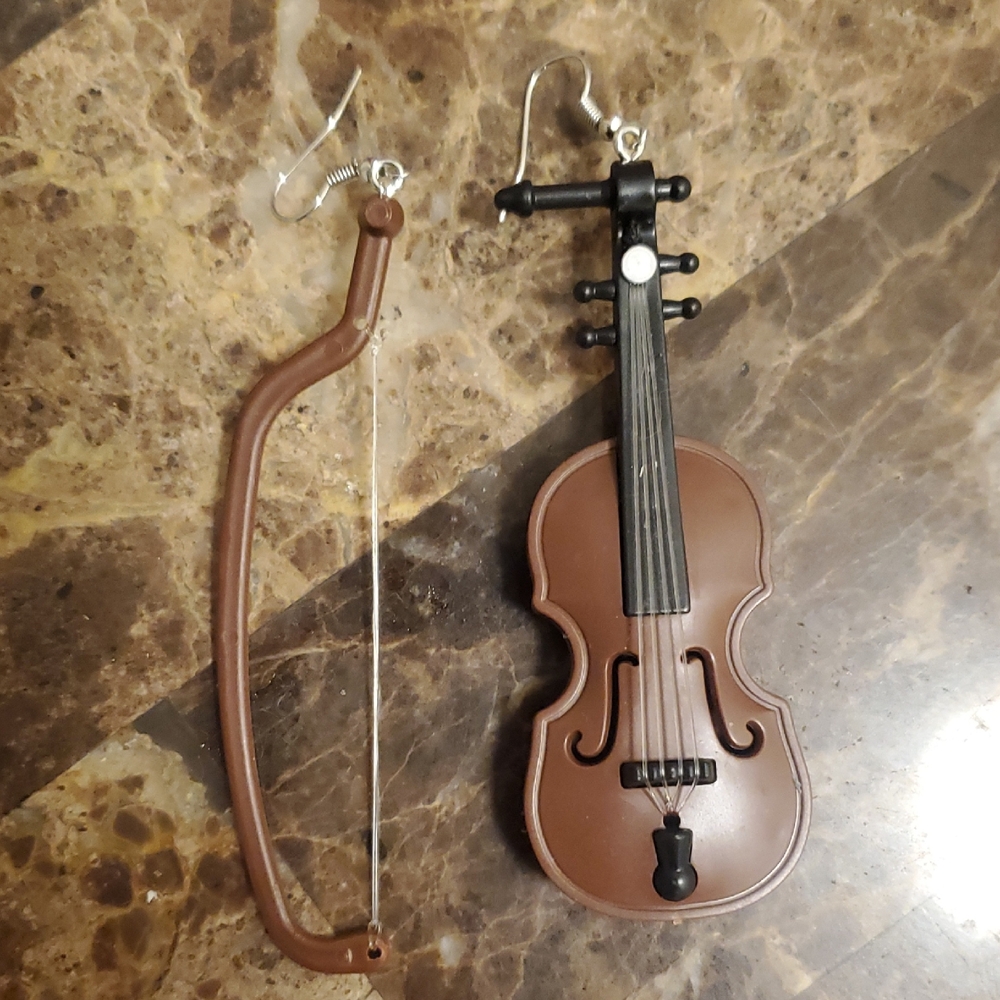 Brown Violin Earrings